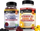 BioSchwartz Elderberry Gumies z cinkom in vitaminom C za odrasle Imunska podpora (1 mesec oskrbe) Plus vitamin visoke trdnosti D3 5000 i.e. 125 μg (1 leto oskrbe)