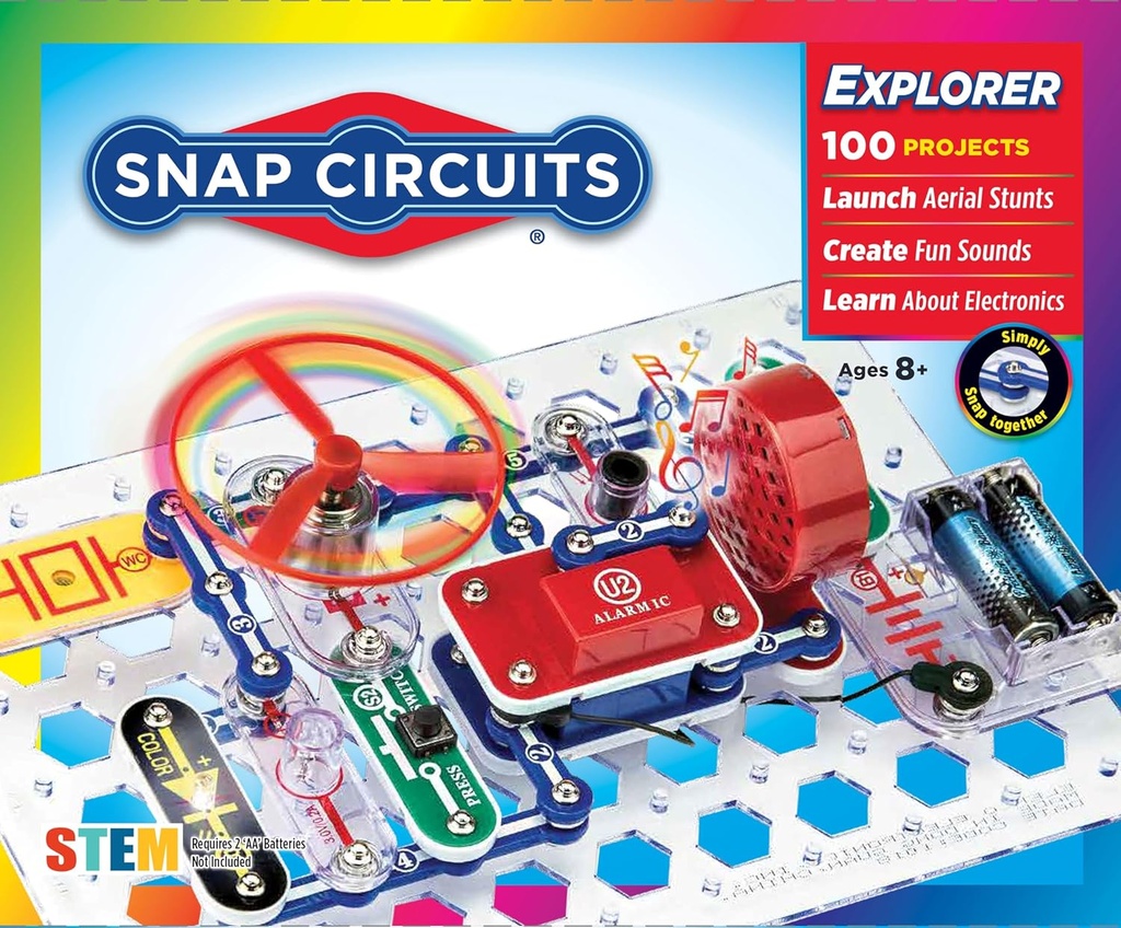 Snap Circuits Jr. SC-100 Electronics Exploration Kit, Več kot 100 Projekti, Celoten barvni projekt priročnik, 28 delov, STEM izobraževalna igrača za otroke 8 +