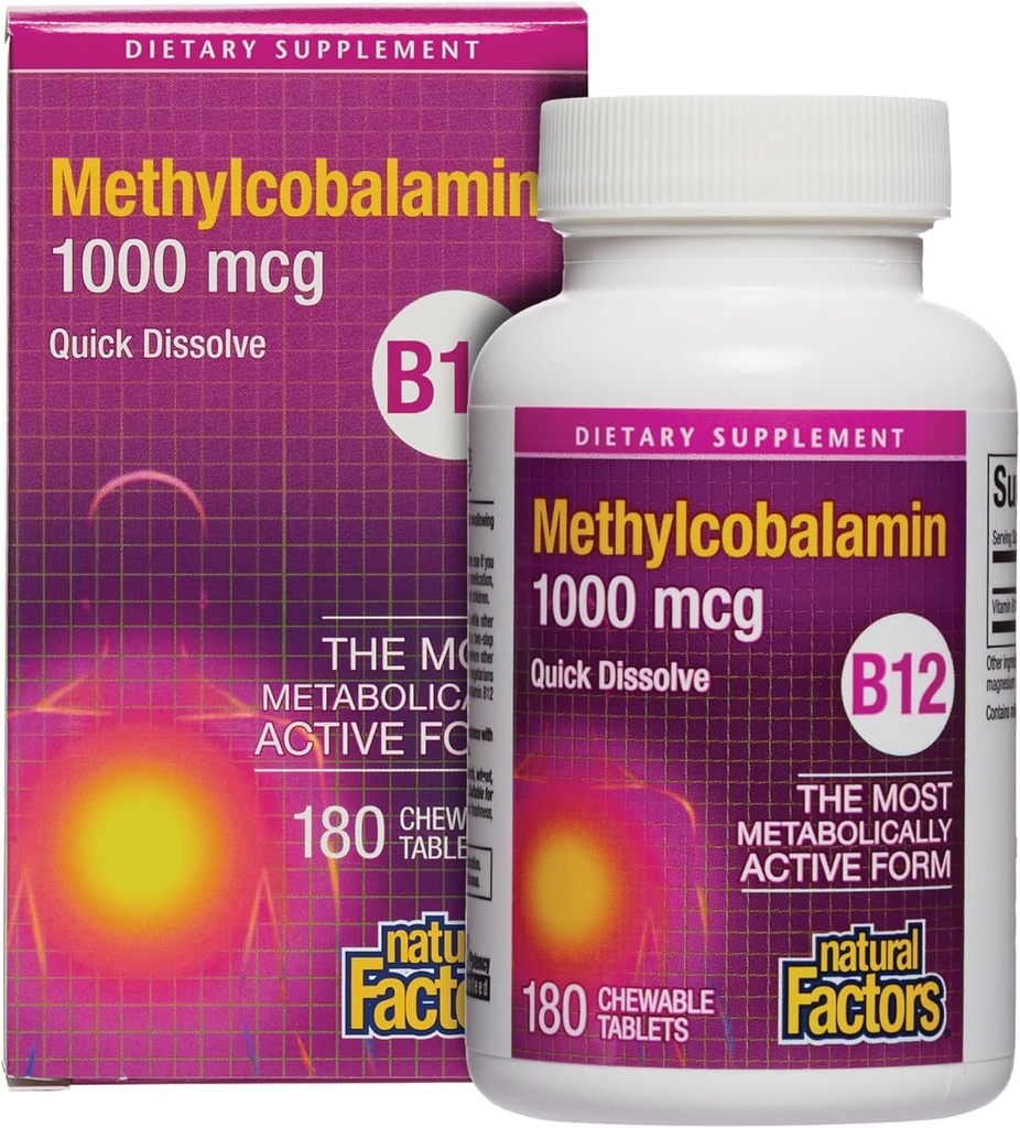 Naravni dejavniki, Vitamin B12 Metilkobalamin 1.000 μg, Ponuja najbolj metabolično aktivno obliko B12, hitro raztapljanje tablete
