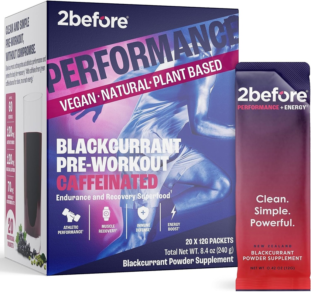 2 pred vsemi Natural Vegan Pred treningom, s 120mg kofeina I Čista energija, vzdržljivost, Okrevanje I Pred treningom Ženske in moški I 20 x Posamezni paketi I Informiran šport Certified I BlackCurrant