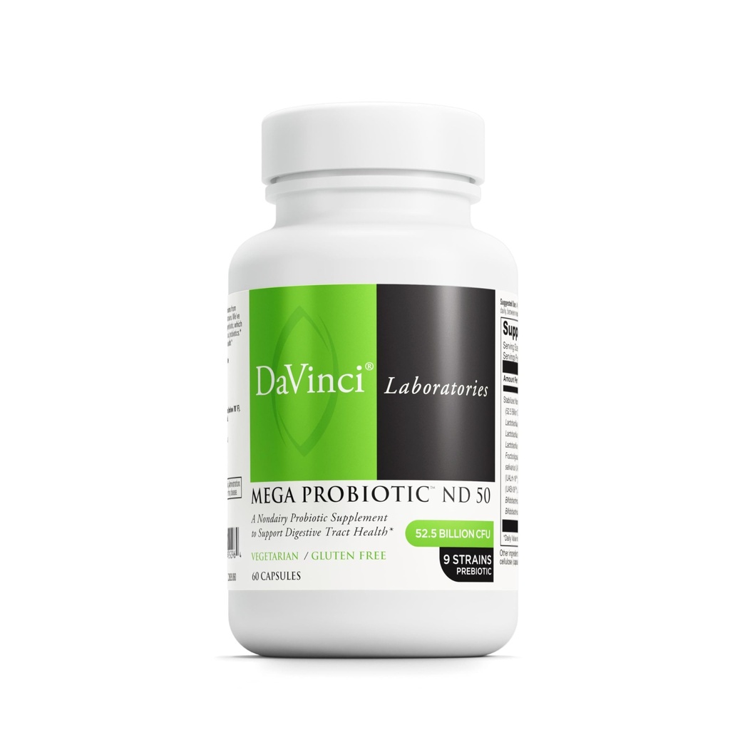 DAVINCI Labs Mega Probiotic ND 50 - Nemarni Probiotični dodatek s prebiotično Fiber - Digestivna in imunozdravstvena podpora* - Gut Support with Beneficial Bakteria* - 60 Vegetarijanske kapsule