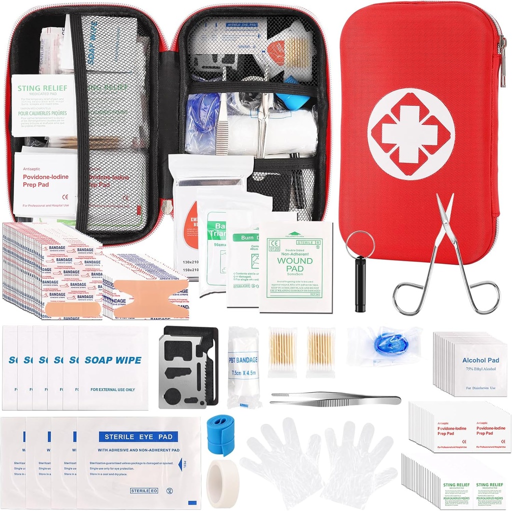 Mini Travel First Aid Kit, Emergency Kit z 201PCS Prva pomoč Dobava in vodoodporna Kompaktna vrečka, Preživetje Medicinski komplet za Domov Avtomobilska pisarna Camping pohodništvo