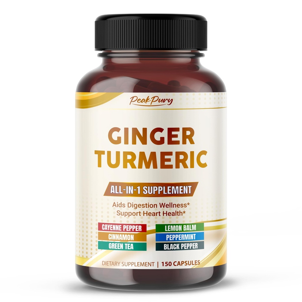 Ultra ingver & kurkuma Aids Digestion & podpira zdravje srca – Vključuje Cayenne Pepper, Lemon Balm, Cimet, Peppermint, Zeleni čaj - izdelan v ZDA- 150 Kapsule
