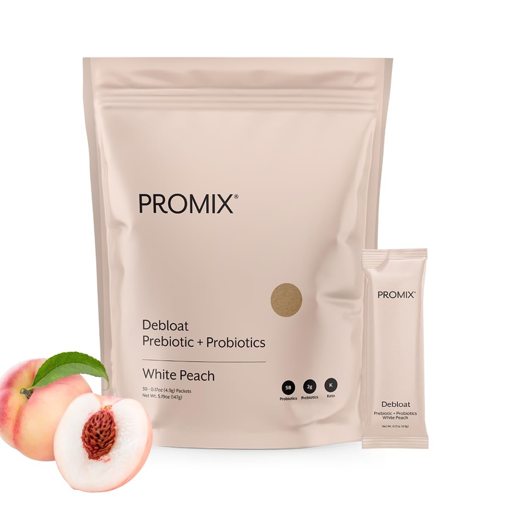 ProMix Nutrition Prebiotiki in probiotiki, Bloating Relief za ženske, Gut Cleanse Detox za moške in imunske podpore - bele breskve - 30 Serving (Pack of 30)