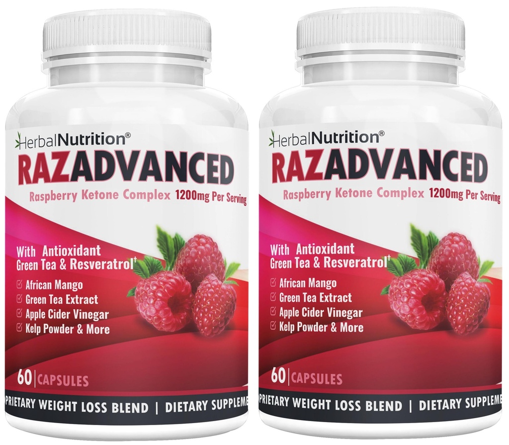 Raspberry Ketones Complex, 120 Kapsule, Dva paketa, 1200mg na strežbo afriške Mango, Apple Cider Kisar, Zeleni čaj, Resveratrol, Acai sadje, Kelp, in Grenivke diete & Hujšanje dodatek