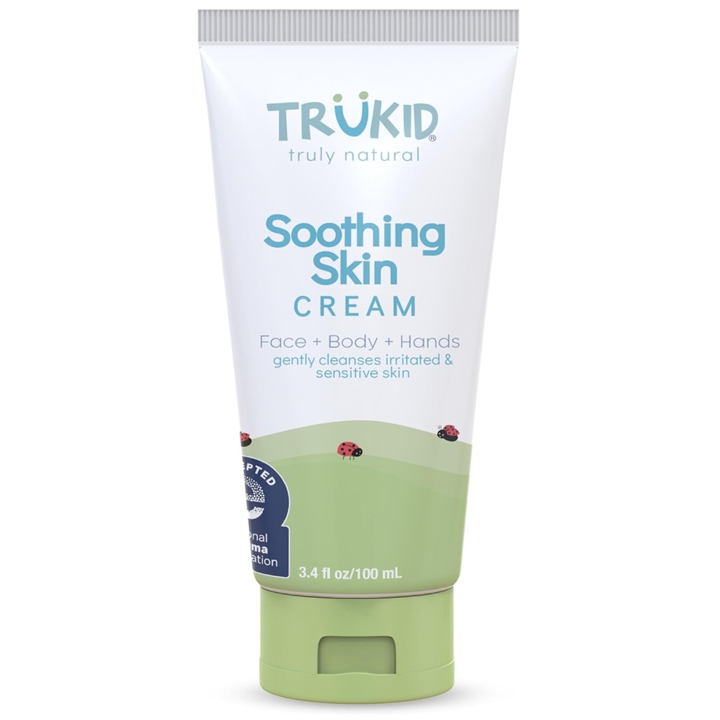 TruKid naravna ekcema krema za otroke, malčke in dojenčke, NEA-sprejeta za ekceme, varna za občutljivo kožo na obrazu, telo, & roke, neoporečna, Hydrates & Vlaži razdraženo in srbečo kožo, 3.4oz