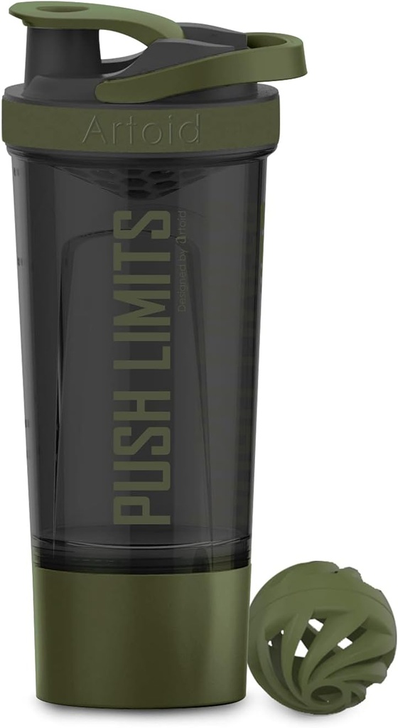 Artoidni športni stresalnik Protein Steklenica, 24-unce, Dual Mixing Technology, BPA Free, Black/Moss Green