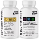 Youth & Tonic Origano & Caprylic Acid Gut Health Supplement with Probiotics & Zelišča za Gut Flora Balance, Prebavno in črevesno zdravje in imunske podpore – 90 kapsul