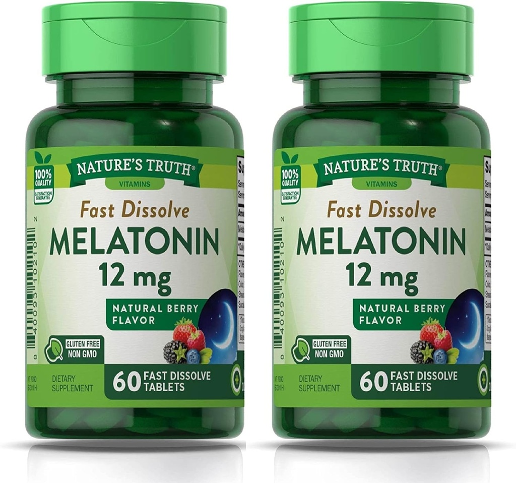 Naravoslovna resnica Melatonin 12 mg, Naravne jagodne arome, 60 Count, Multi (Pack of 2)