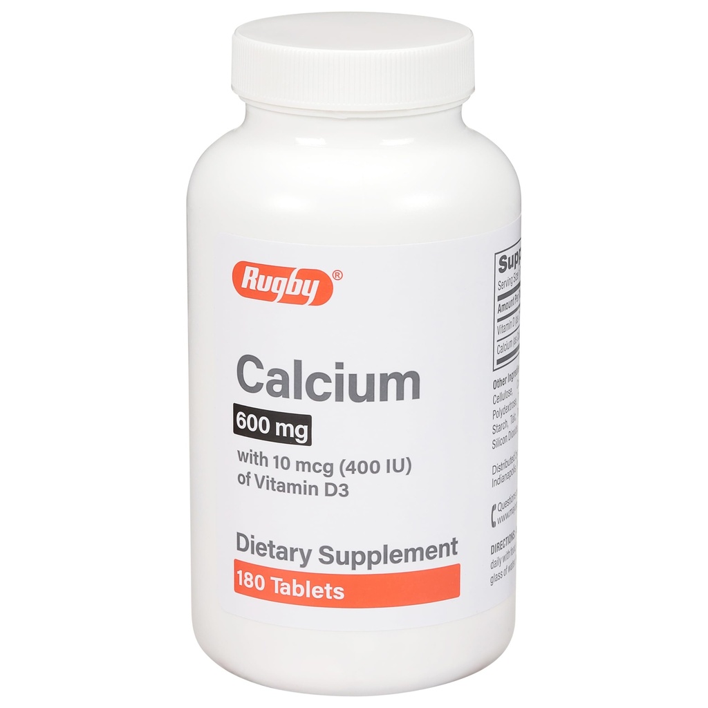 Rugby 600mg Kalcijeve tablete - narejene z 10mcg (400IU) vitamina D3 - prehranska dopolnila - 180 števk (1 pakiranje)