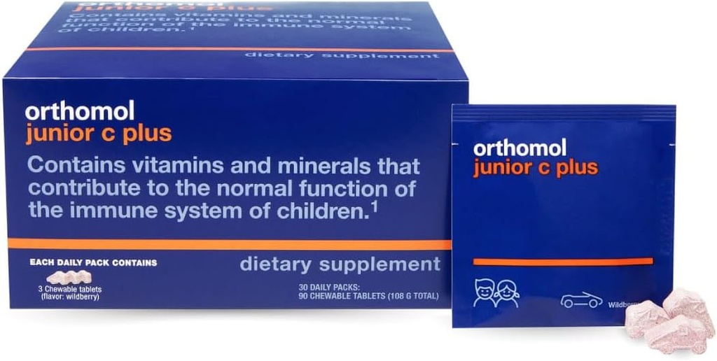 Orthomol Immun Junior C Plus, Kid's multivitamin, Wildberry Flavor, 30-dnevna zaloga