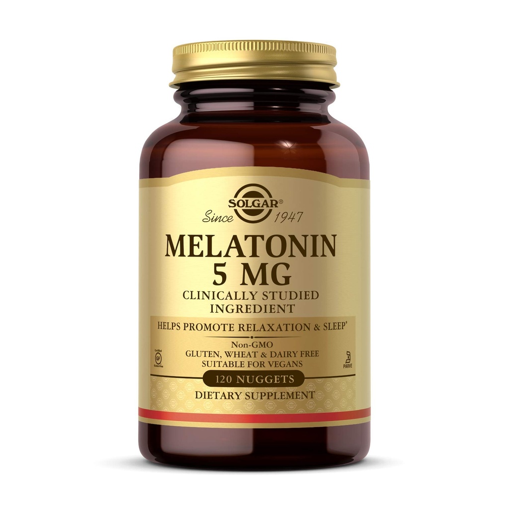 Solgar Melatonin 5 mg, 120 Nuggets - Pomaga spodbujati sprostitev in počitek - klinično Študiran Melatonin - Vegan, Gluten Free, Dairy Free, Kosher - 120 Služabnikov