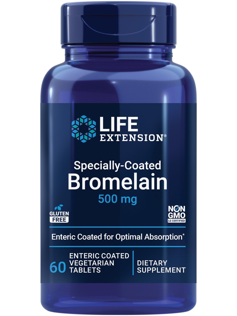 Življenjska razširitev Posebno obložen bromelain, Ananasov ekstrakt, Skupno zdravje, Skupni Comfort, Vegetarian, Gluten-free, Non-GMO, 500 mg, 60 enterično prevlečenih tablet