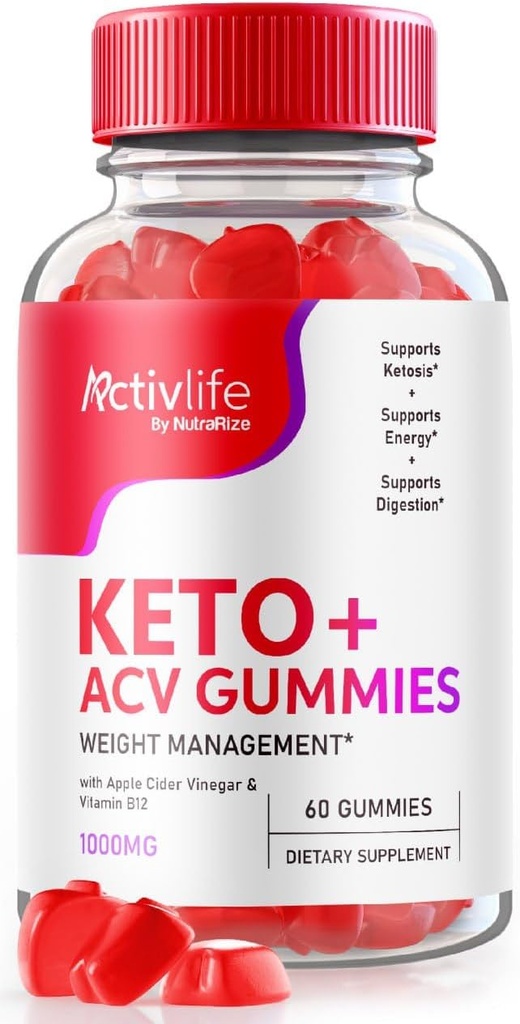 NutraRize ActivLife Keto+ACV Gummies Napredno hujšanje, Učinkovito Slimming Gummies 1000 MG, Gomitas Reviews, (60 Gummies)