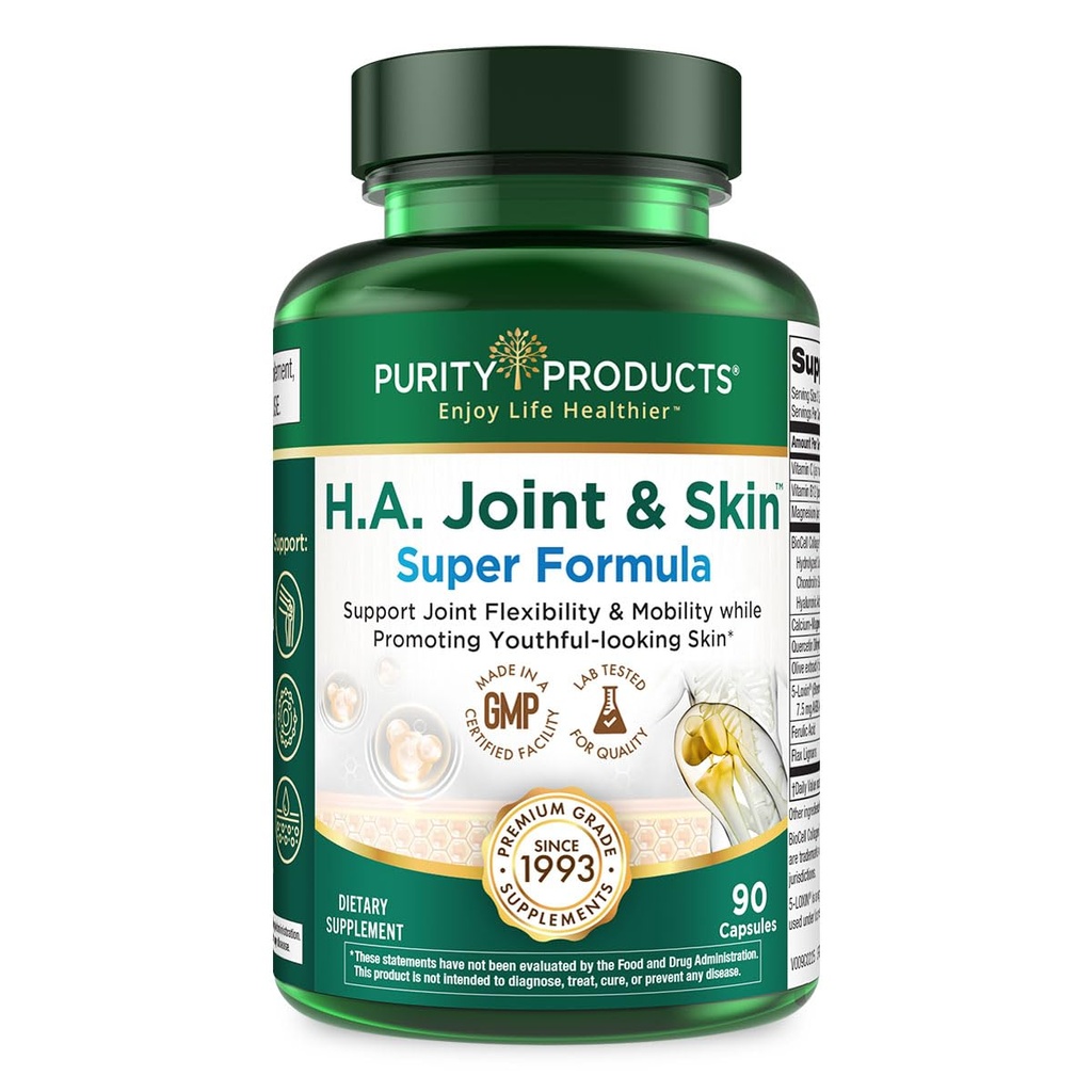 Izdelki čistote H.A. za skupno in kožo Super Formula Biocell Collagen w/Hialuronska kislina podpira zdravo skupno prožnost, zdravo Synovial Fluid in mazivo - 5-Loksin - 90 kapsul (1)