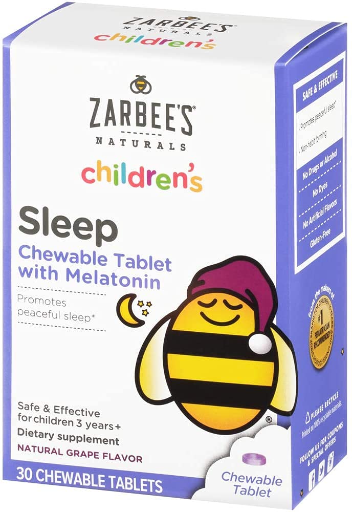 Zarbee's Kids 1mg melatonin žvečljiva tableta, brez zdravil in učinkovito spanje dodatek, enostaven za jemanje naravnih grozdnih arom tablete za otroke starosti 3 in up, 30 grof