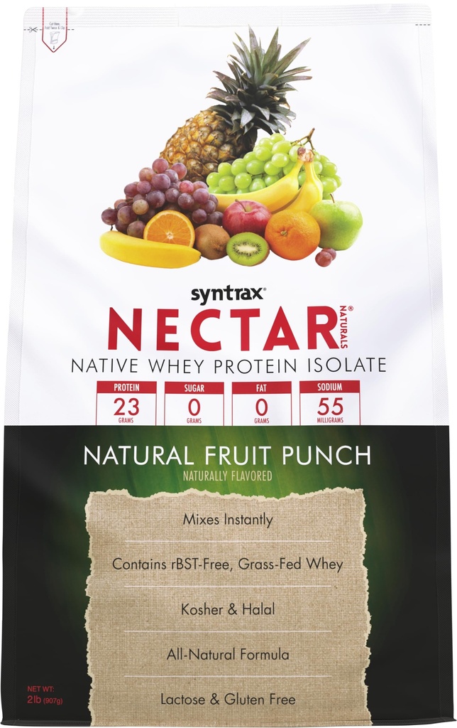 Syntrax Nectar Naturals, vse naravne sirotkine beljakovine izolat, gladka in sočna, naravno sadje Punch, 2 lbs.