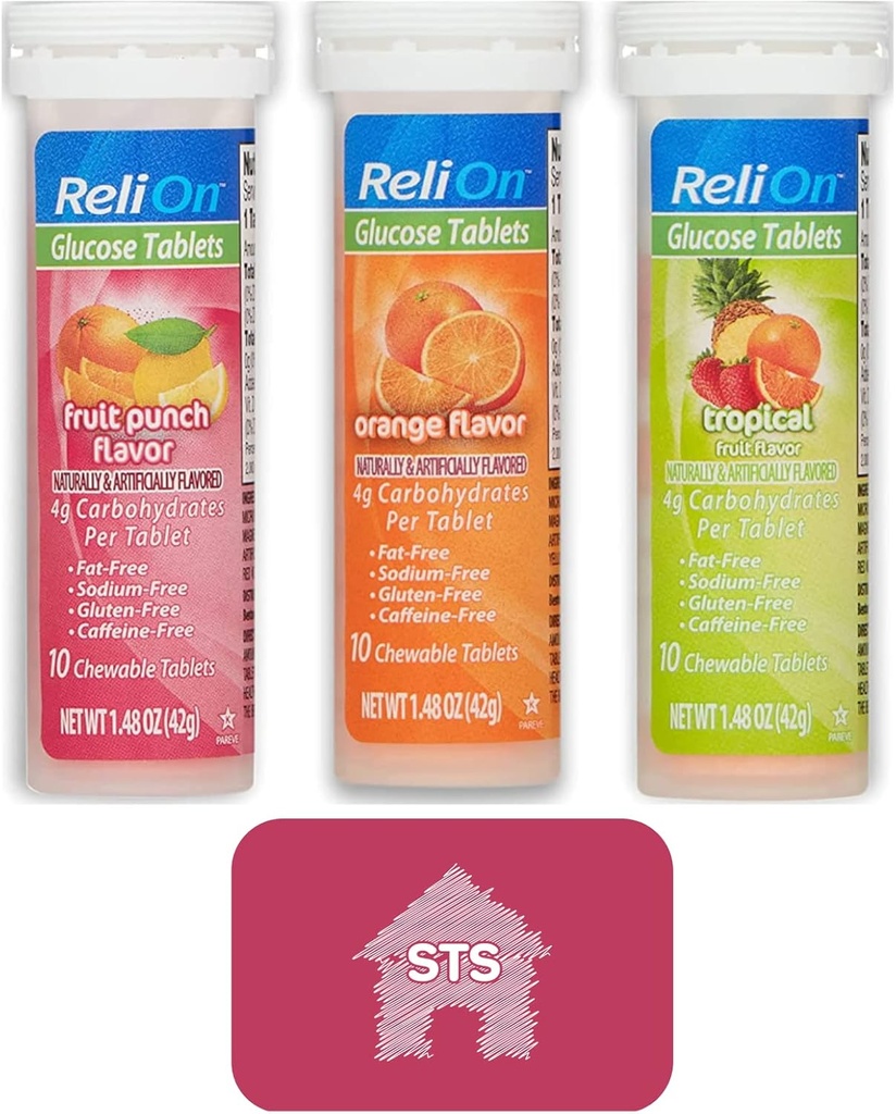Relion Glucose tablete (Mix arome) Oranžna, tropska in sadje Punch - skupaj 30 tablet + STS Nalepka.