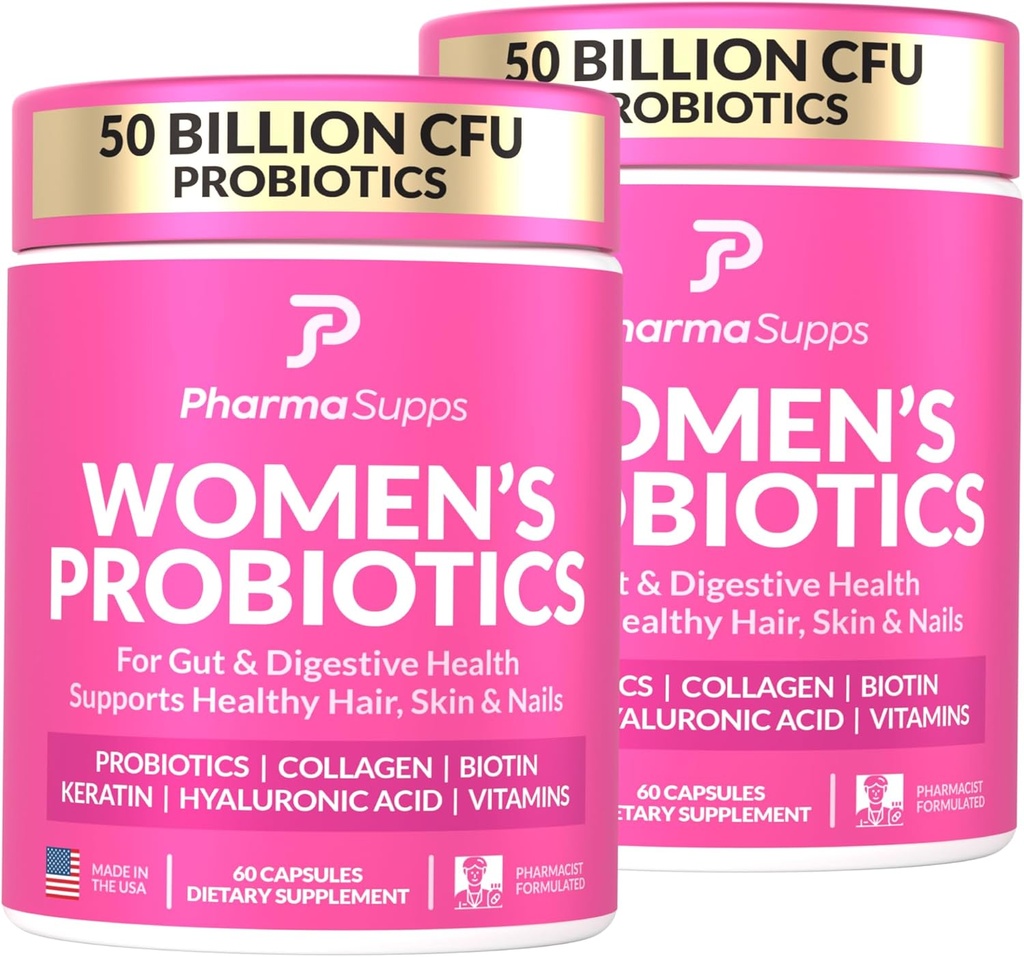 ADVANCED ženski probiotiki za Gut zdravje - las, kože, in nohti Vitamini Podpora - 50 milijard CFU w/ Collagen, Biotin & Keratin - Probiotični dodatek za digestivno zdravje & Bloating Relief, ZDA- Made