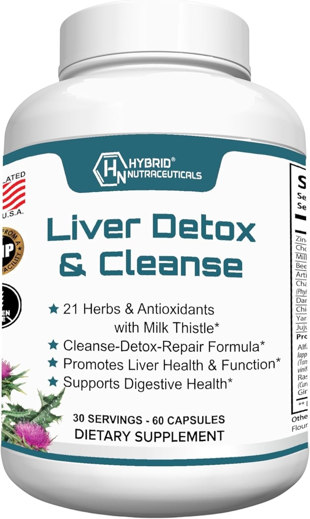 Hibridni Nutraceuticals Jetrna čistila Detox in popravila - Milk Thistle, Artichoke Extract, Dandelion Root