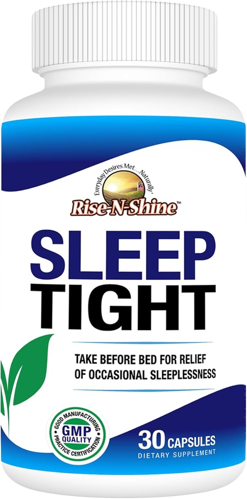 Rise-N-Shine Sleep Tight Supplement s 5 HTP, Magnezij, GABA in L-Theanin - za ženske in moške - 30-dnevno oskrbo (30 kapsul)