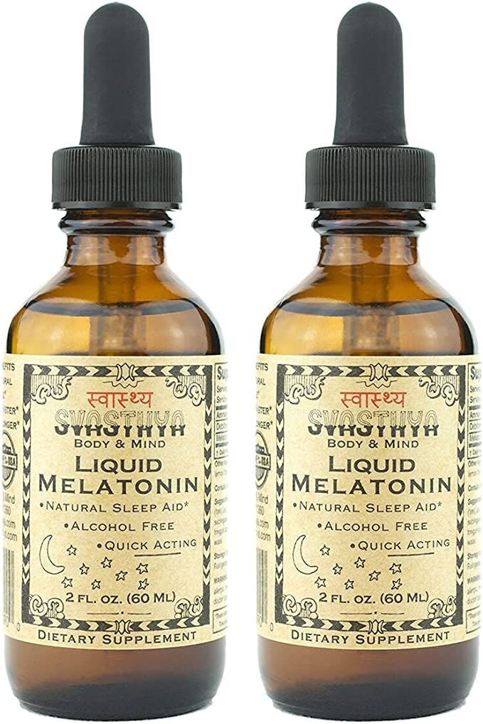 SVASTHYA BODY & MIND Liquid Melatonin - Promocija naravnega spanja - Alkohol brezplačno za odrasle in otroke, Izdelano v ZDA, 2 oz, Paket 2