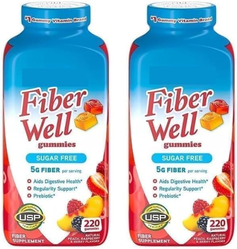 Vita Fiber dobro Gumies, Sladkor brez sladkorja, Breskve, Malina & BlackBerry Okusi, 220 Count
