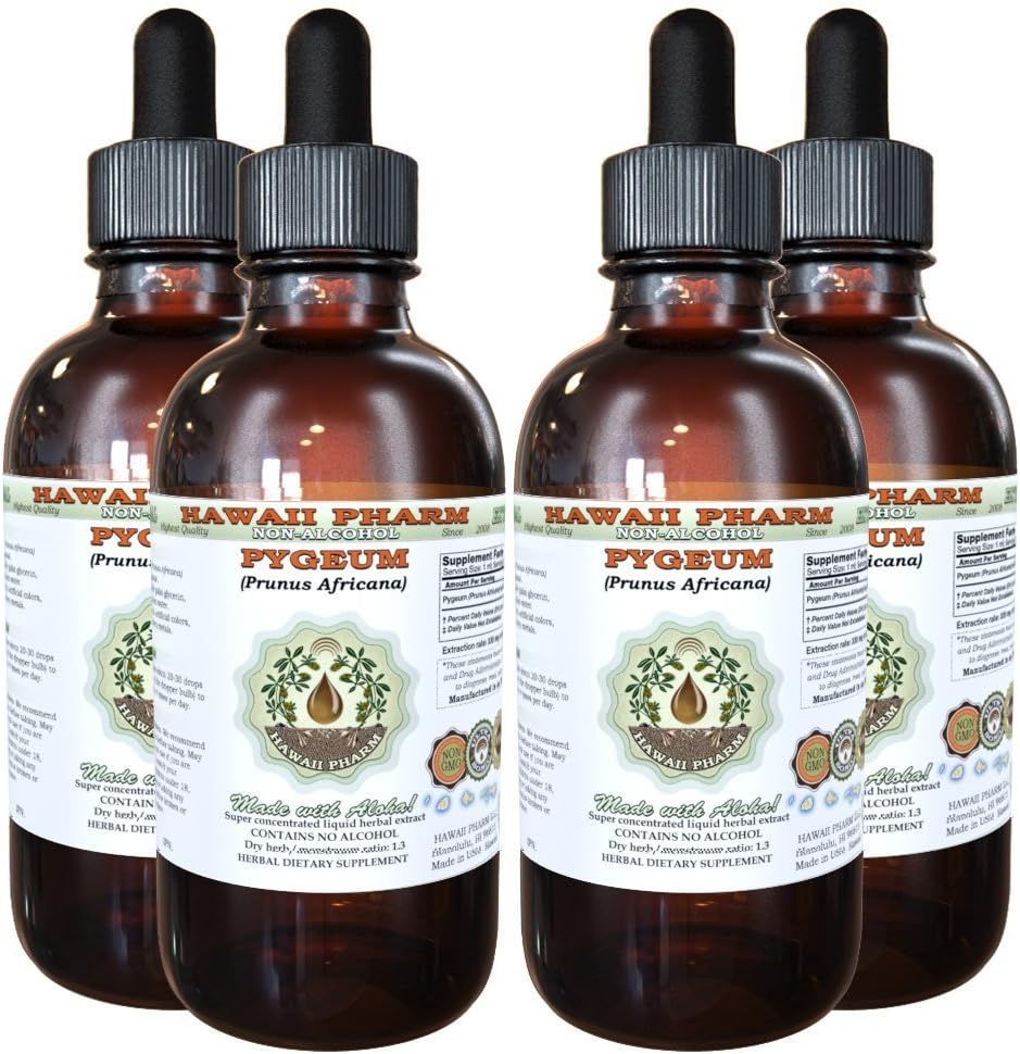 African Cherry Pygeum brez alkohola tekoči ekstrakt, African Cherry Pygeum (Prunus Africana) Bark Glycerite Natural Herbal Supplement, Havaji Pharm, ZDA 4x4 oz