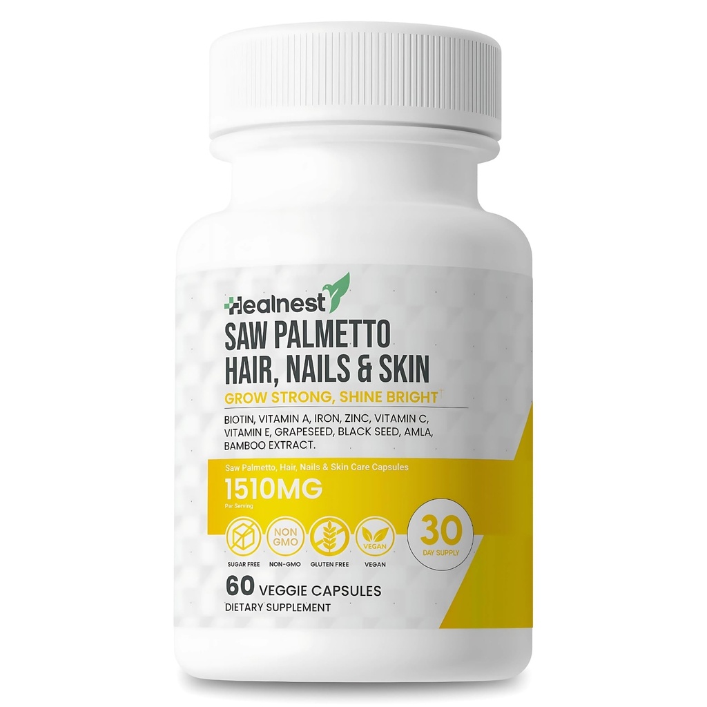 Lasje, nohti in nega kože z – Saw Palmetto, Biotin, Amla - 60 Ne-GMO, Gluten brezplačno, Veggie kapsule za moške in ženske