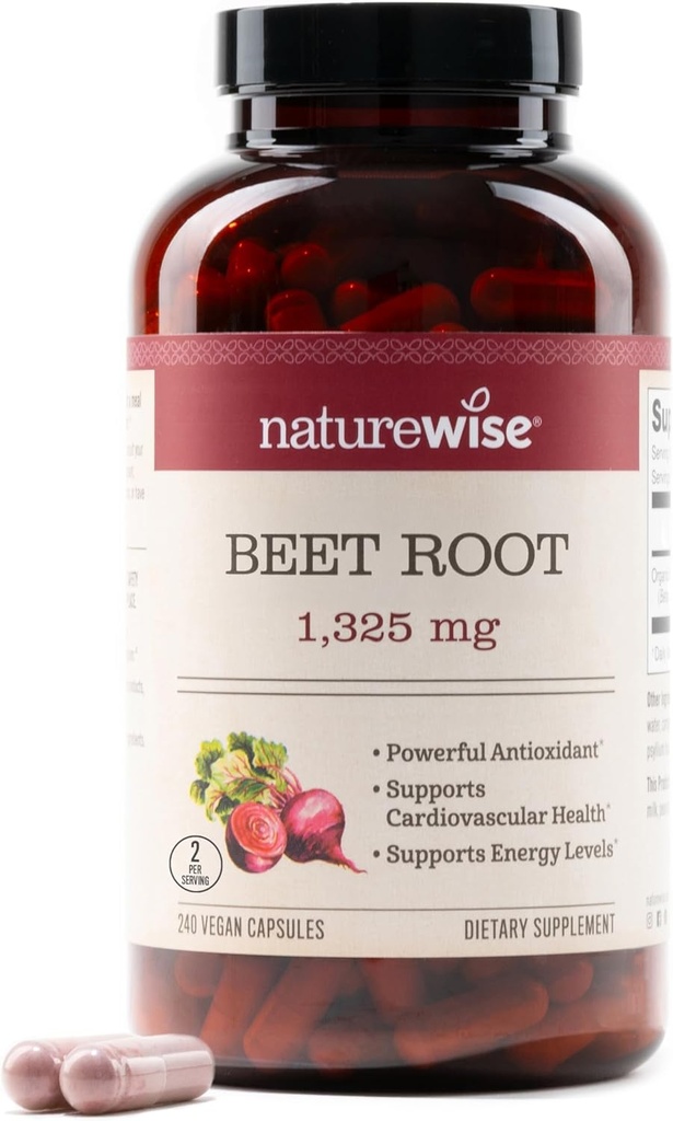 NatureWise korenske kapsule sladkorne pese 1325mg z organsko peso - booster dušikovega oksida za cirkulacijo in podporo za zdravje srca - Vegan, brez glutena, ne-GMO - 240 kapsul[120 dnevna zaloga]