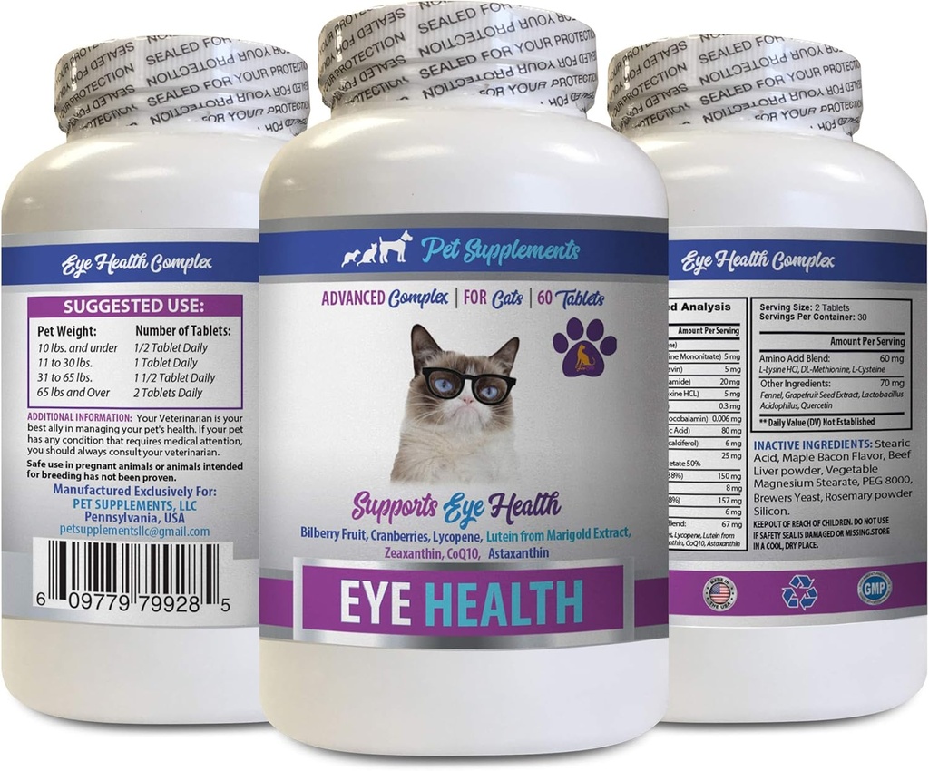 Cat Eye Vitamini - Mačke Eye Health Complex - Napredna Formula za oči Sight - Imune Boost - mačka astaksantin - 1 steklenica (60 tablet)