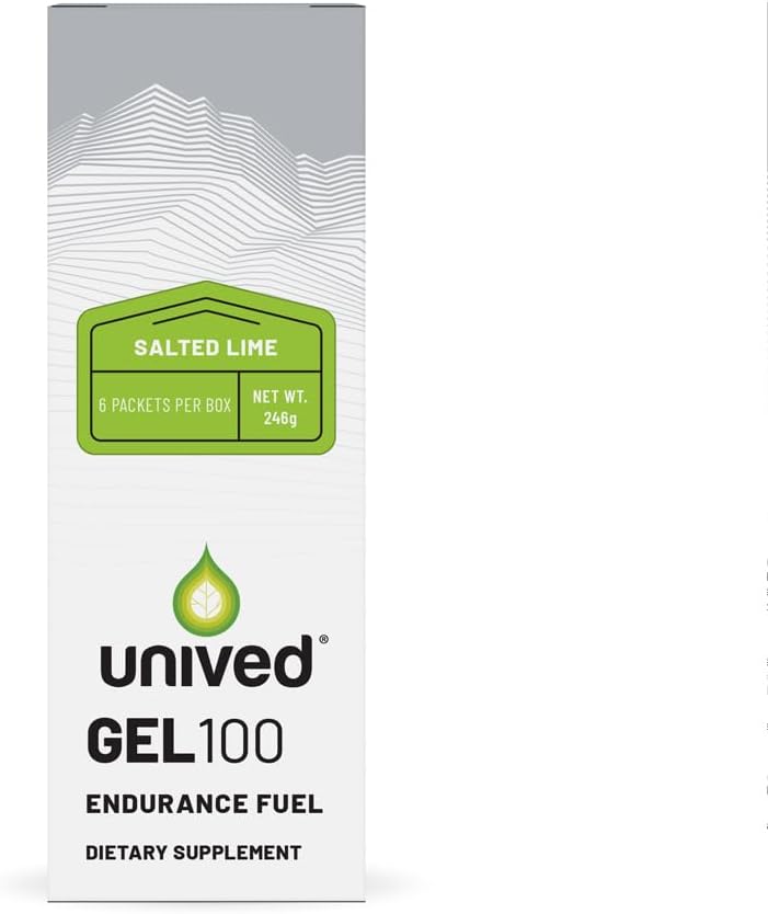 Unived Gel 100 - Veganski energijski gel za vzdržljivost športniki Runners & kolesarji - 100kcal - Soljeno apno - pakiranje po 6