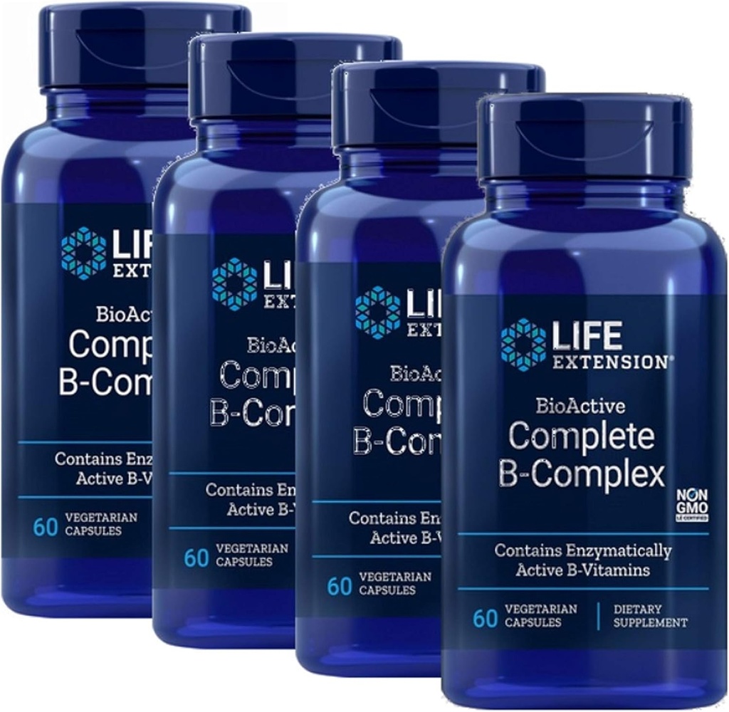 Life Extension BioActive Complete B Complex Najbolj popolna B Complex Formula 60 Vegetarijanske kapsule 4-Pak