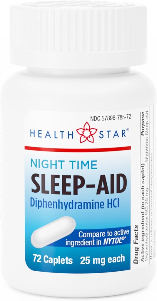 GeriCare nočni difenhidramin HCl 25 mg, koprene za spanje, 72 število (paket s 1)