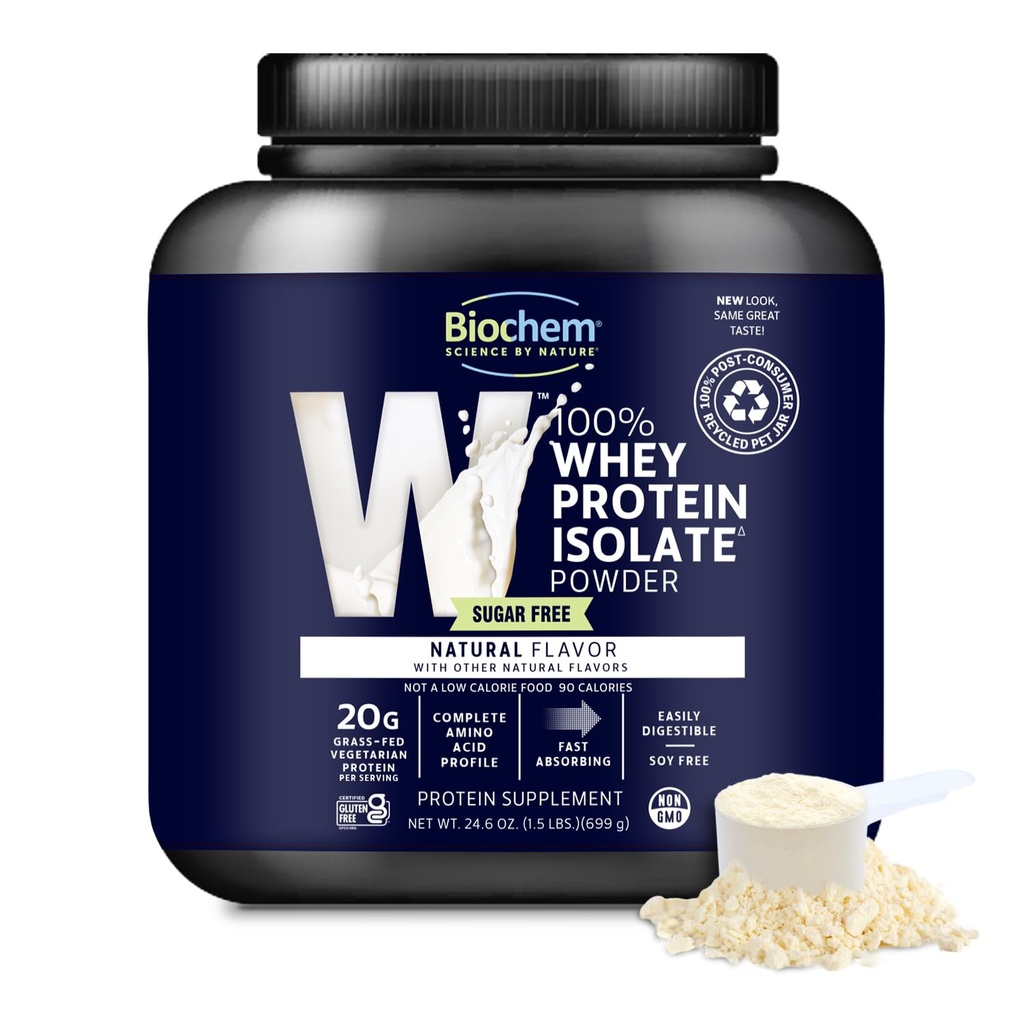 Biochem 100% sirotkin izolat Protein Powder - Grass Fed, Low Carb, Keto-prijazni, Non-GMO, Gluten-free - podpira Imunsko zdravje in okrevanje mišic 20g vegetarijanski proteini na serviranje - naravna aroma,1.5lb