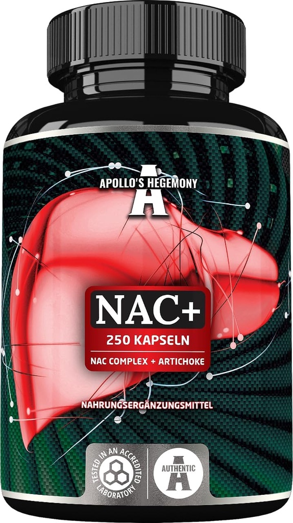 APOLLOV HEGEMONY NAC + 600 mg - N-acetil L-Cysteine in Artichoke Extract, 250 veganskih kapsul, 8 mesecev dobave, prehranska dopolnila aminokislin za podporo jeter in prebavnega trakta