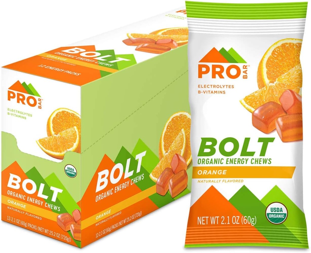 PROBAR - BOLT Ekološka energijska žvečila, oranžna, ne-GMO, Gluten-free, USDA Certified Organic, Zdrava, Naravna energija, Hitro gorivo Gumies z vitamini B & C (12 Count)