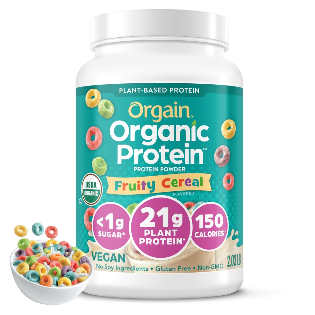 Orgain Organski Vegan Protein Powder, sadna žito - 21g Rastlinske beljakovine, 8g Prebiotične vlaknine, Nizko neto ogljikovi hidrati, Brez laktoze Sestavine, Brez dodanega sladkorja, ne-GMO, za stresanje in napitki, 2,03 lb