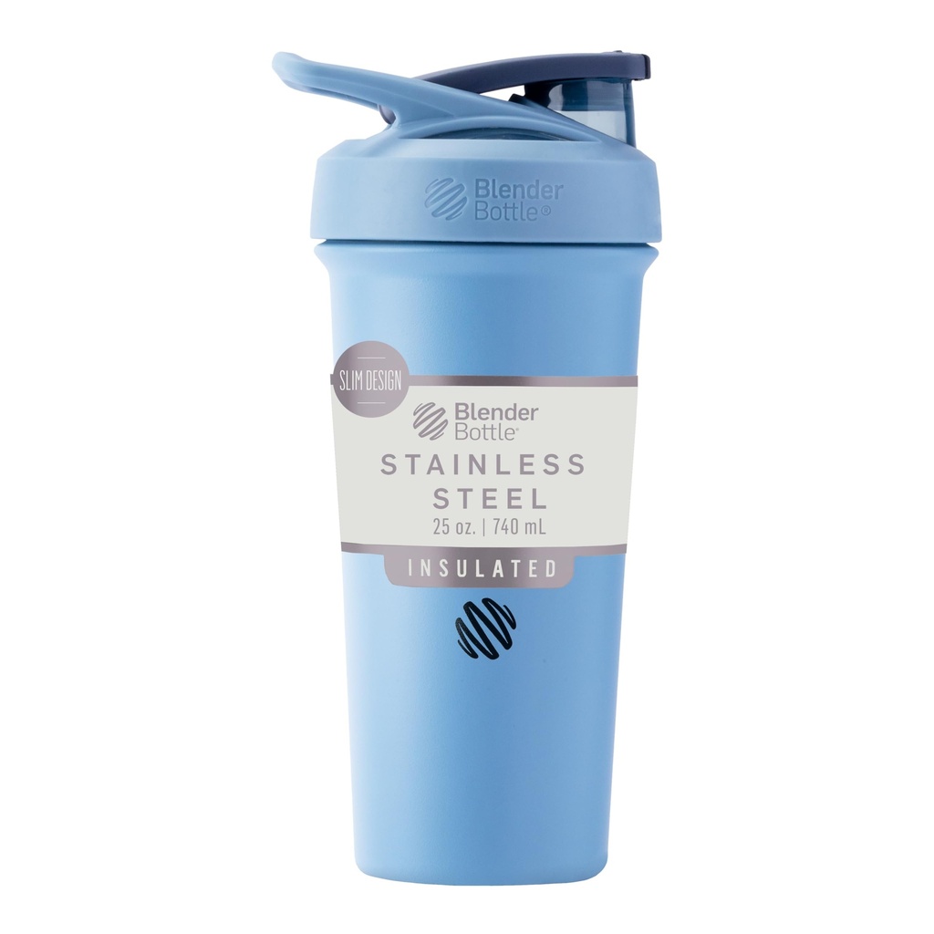 BlenderBottle Sport Sleek Insulated Stainless Shaker steklenica z žico Whisk, 25-Ounce, Prašno modra – Beljakovine Shake & Hidracija za športnike & Fitness Enthusiasts, enostavno mešanje, Slim Easy to Hold, ohranja pijače hladno, zaklenjeno Lid