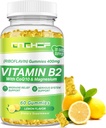 Vitamin B2 Gumiji za odrasle in otroke - riboflavin 400mg dodatek z magnezijevim glicinat & CoQ10, podpora Migrena Relief & živčni sistem, povečanje energije, sladkor brez Vegan B2 Gumies Lemon aroma