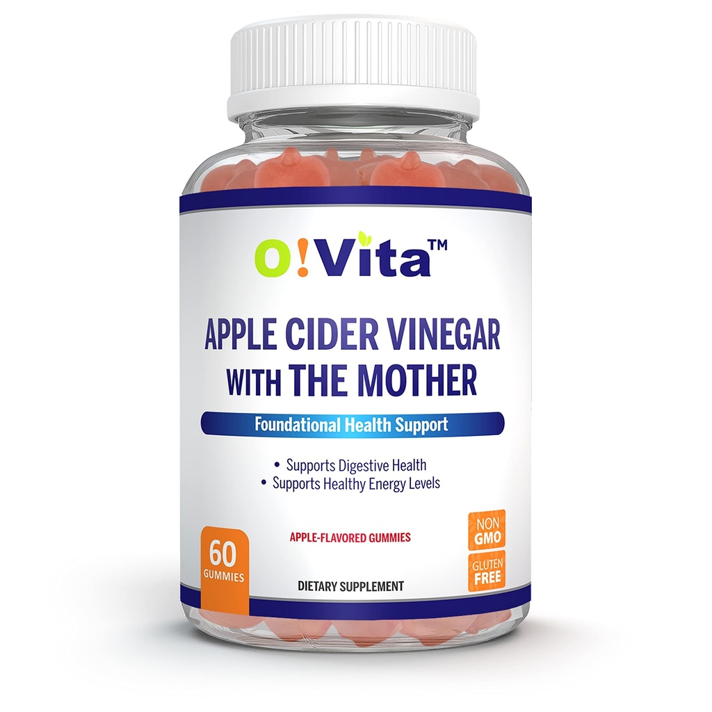 Jabolčni vinski kis z materjo, Gluten Free, Vegan, Izdelano s Pomagranate, Beet Root, in vitamin B12 za energijo - 60 Ne-GMO Apple aromatizirane Gummies, do 2-mesečne zaloge