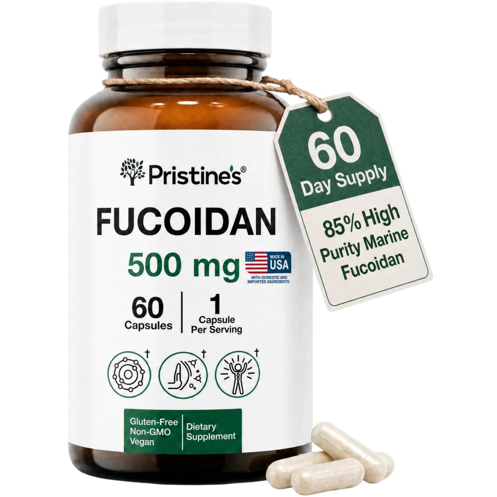 Pristine's Fucoidan 500MG Immuniteta dodatek kapsule - 60 dnevna dobava - Brown Seaweed Extract - Potent zeliščni antioksidant Lung Health & Skin Health Support