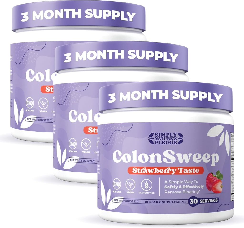 ColonSweep - Jagodne arome Probiotic Psyllium Husk Powder Colon Cleanser, 7,8 oz. Fiber dopolnilna podpora za Gut Health - Čiščenje za napihnjenost Relief & Detox- 30 Servings (Pack of 3)