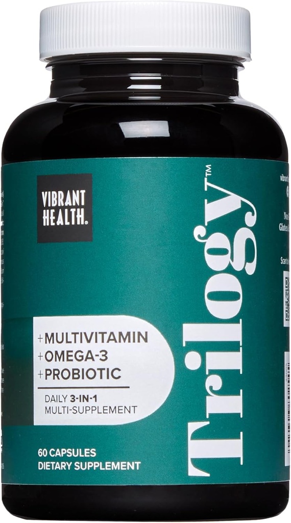 Živo zdravje, trilogija, probiotični multivitamin z esencialno mešanico omega-3, vitamina A, B12, C, D3, E, selen, magnezija in cinka, 30 servingov
