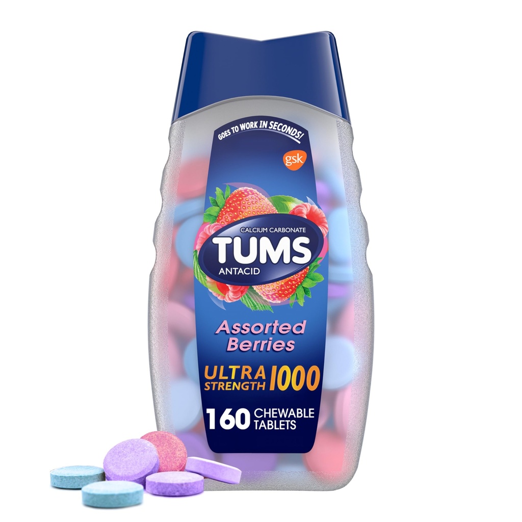 TUMS Ultra moč žvečljive antacidne tablete za zgago Relief in kisle prebavne motnje, Razvrščene jagode - 160 Število