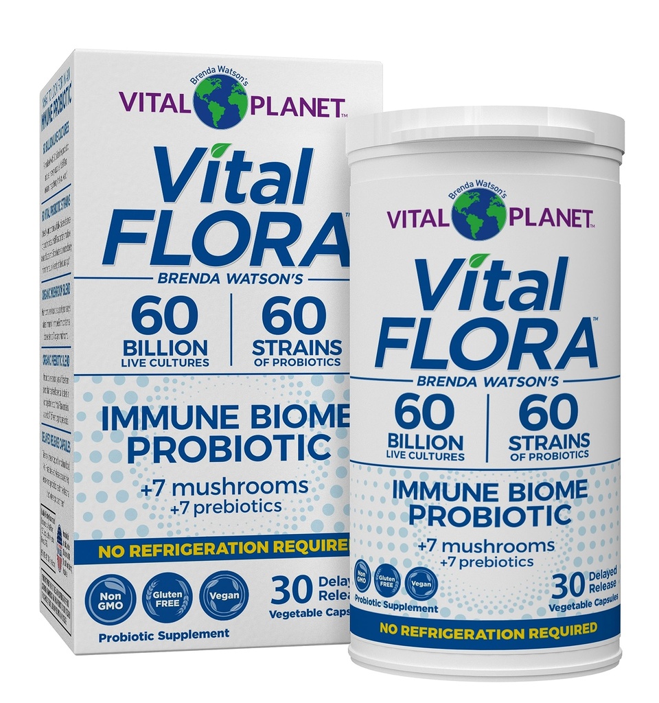 Vital Planet - Vital Flora Immune Support Probiotic, 60 milijard CFU, 60 različnih sevov, 7 Ekološka goba dodatek mešanica s prebiotiki, povoj Stable Digestive Health Probiotics 30 kapsul