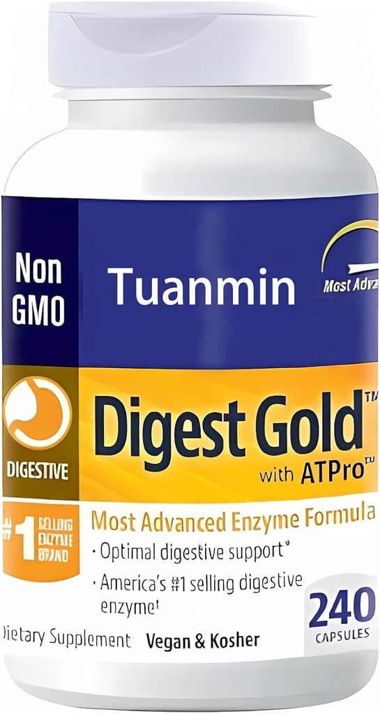 Digest Gold + ATPro Enzyme dodatek - Maksimalna moč Formula za prebavno zdravje - Podpira prebavljanje velikih obrokov, pomaga zmanjšati napihnjenost in plin, 240 Kapsule