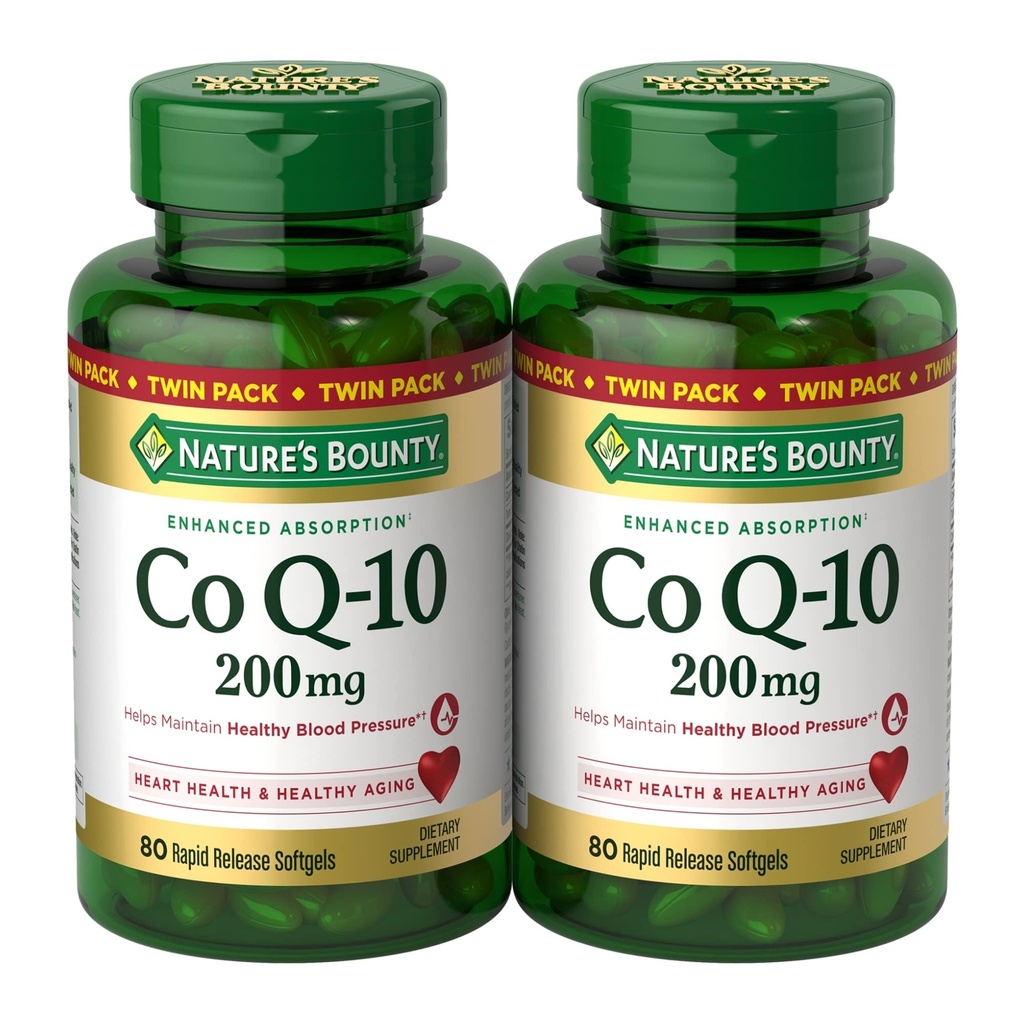 Naravne Bounty CoQ10 200 mg Softgels, Heart Health & Celular Energy Support, Twin Pack, 160 hitro sproščanje Softgels