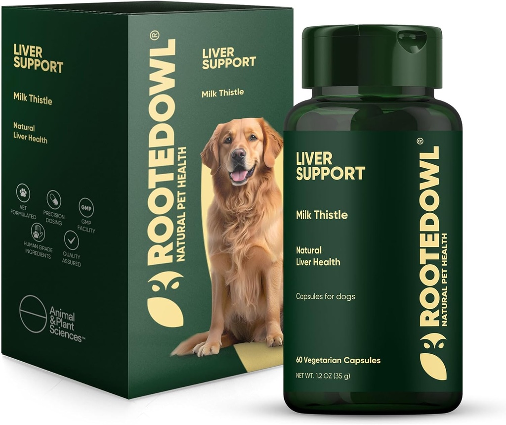 Ukoreninjena jetra sove Podpora za pse – dodatek za zdravje naravnih jeter – Mlečni osat za pse – vegetarijanske kapsule – 60/ct