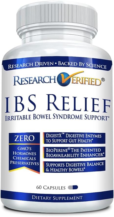 Raziskave Preverjeni IBS Relief - naravni prebavni encimi, BioPerin - 60 kapsul - pakiranje po 1